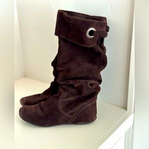Brown Suede Slouch Boots Size 7 Flat Mid-Calf
